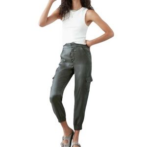 Anthropologie Satin Jogger Cargo Pants pockets metallic (M)